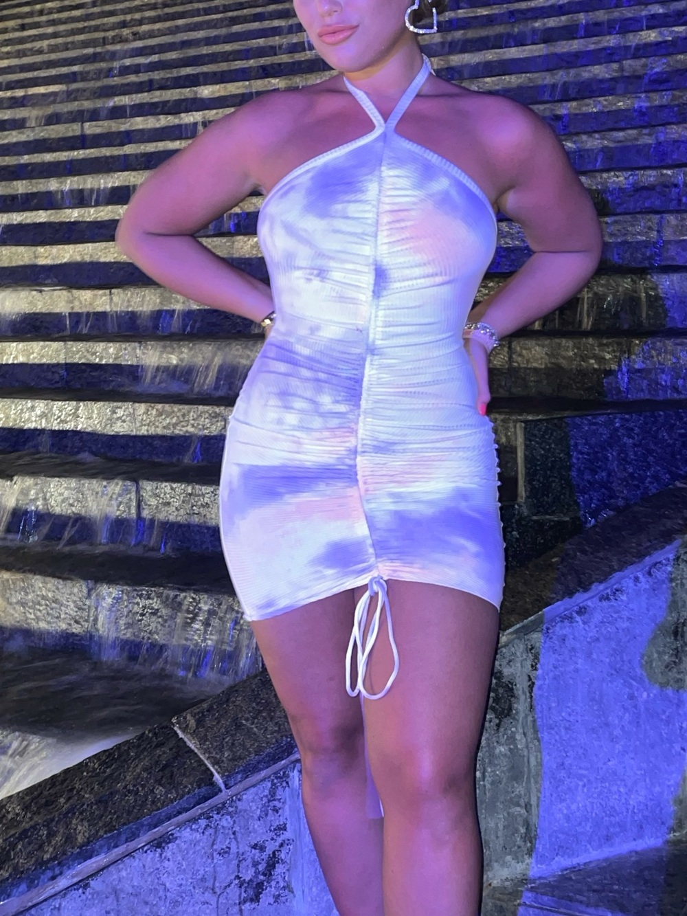 Princess Polly Tie-Dye Lavender + Pink Ribbed Halter Dress